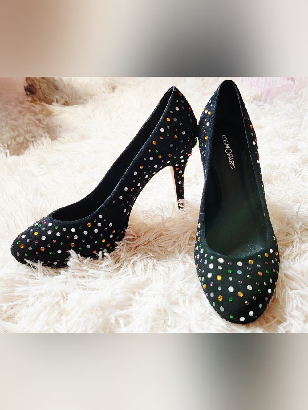 Julya Noir Rhinestone Heels by French footwear, COSMOPARIS-sz 36